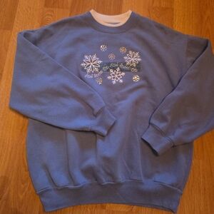 M&C Sportswear Sweatshirt Large Snowflake Embroidered Blue Double Crewneck